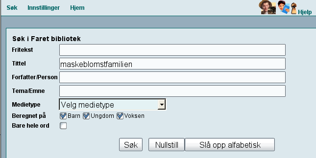 Skjermbilde, s�keeksempel