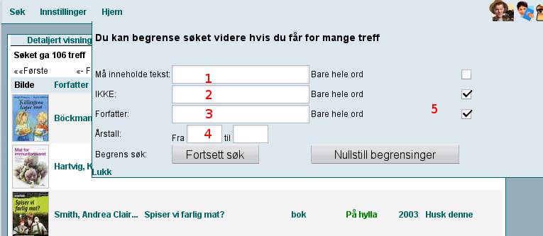 Bilde -
		  Avgrensningsmuligheter i trefflista
 for avgrensninger